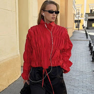 Veste zippée froncée col montant