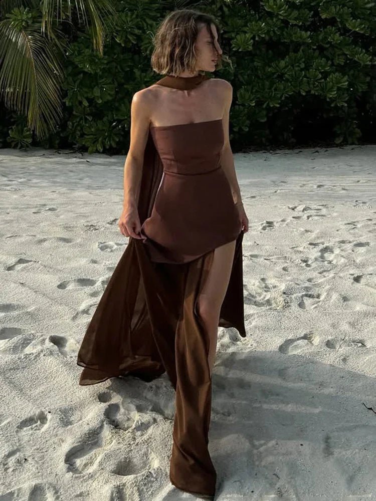 OLANE Strapless High Slit Maxi Dress with Scarf XSWomen's Dresses
