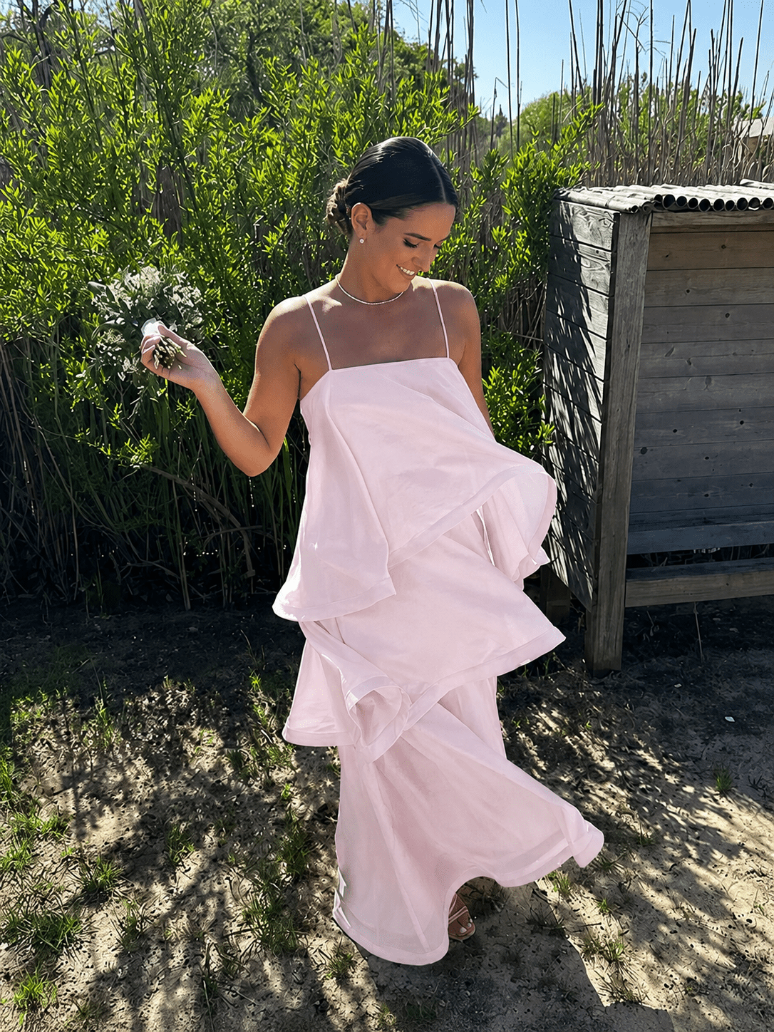 OLANE Strapless Layered Ruffle Maxi Dress PinkSWomen's Dresses