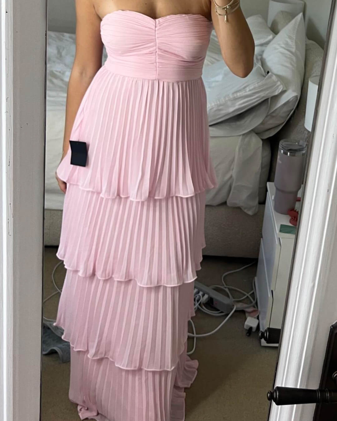 OLANE Strapless Pleated Tiered Maxi Dress SWomen's Dresses