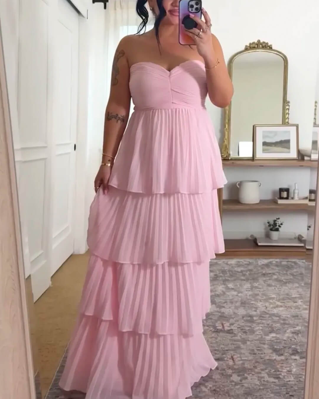 OLANE Strapless Pleated Tiered Maxi Dress XSWomen's Dresses