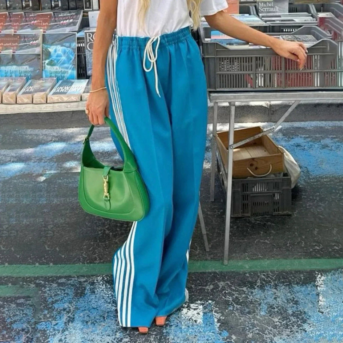 OLANE Striped Drawstring Sweatpants BlueSWomen's Bottoms