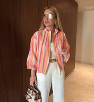 Veste bomber rayée col montant