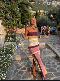 Striped Knit Bodycon Midi Dress