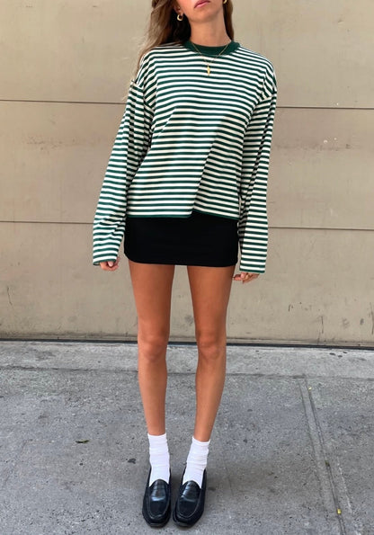 OLANE Striped Oversized Knit Sweater GreenXSWomen's Sweaters & Cardigans