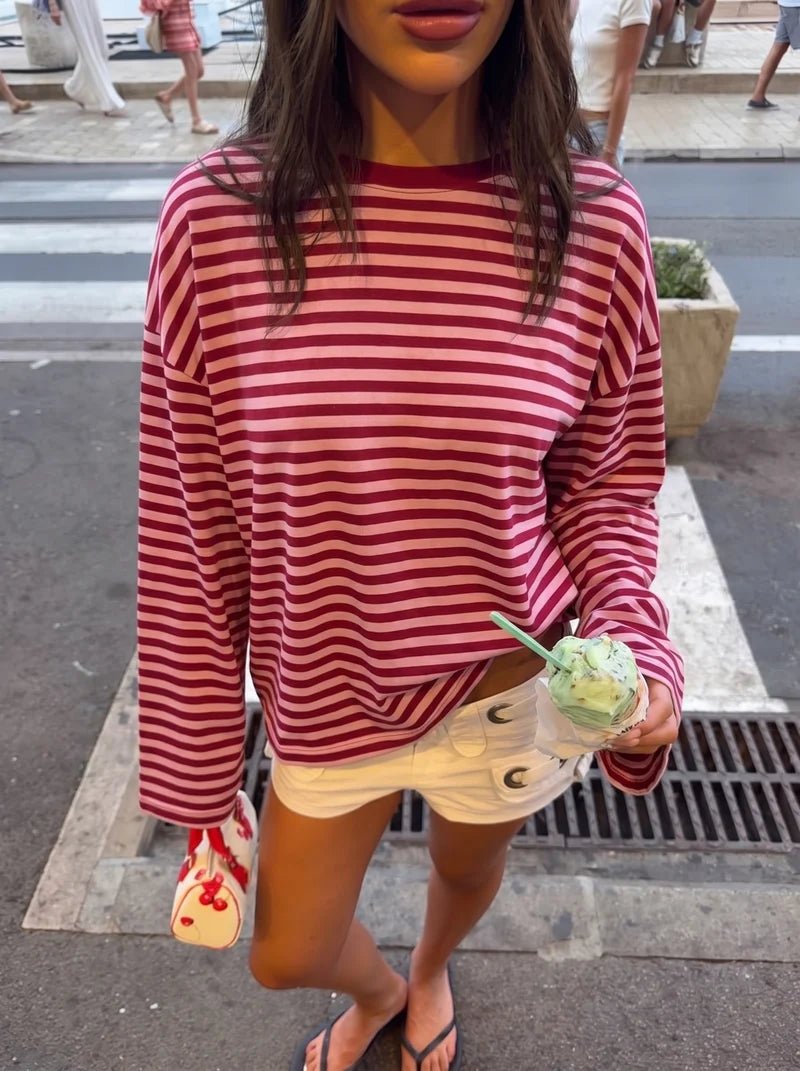 OLANE Striped Oversized Knit Sweater PinkXSWomen's Sweaters & Cardigans