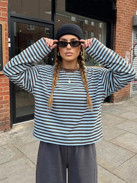 OLANE Striped Oversized Knit Sweater TurquoiseXSWomen's Sweaters & Cardigans