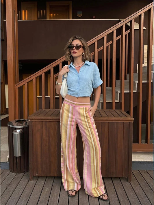 OLANE Striped Wide Leg Palazzo Pants XSWomen's Bottoms