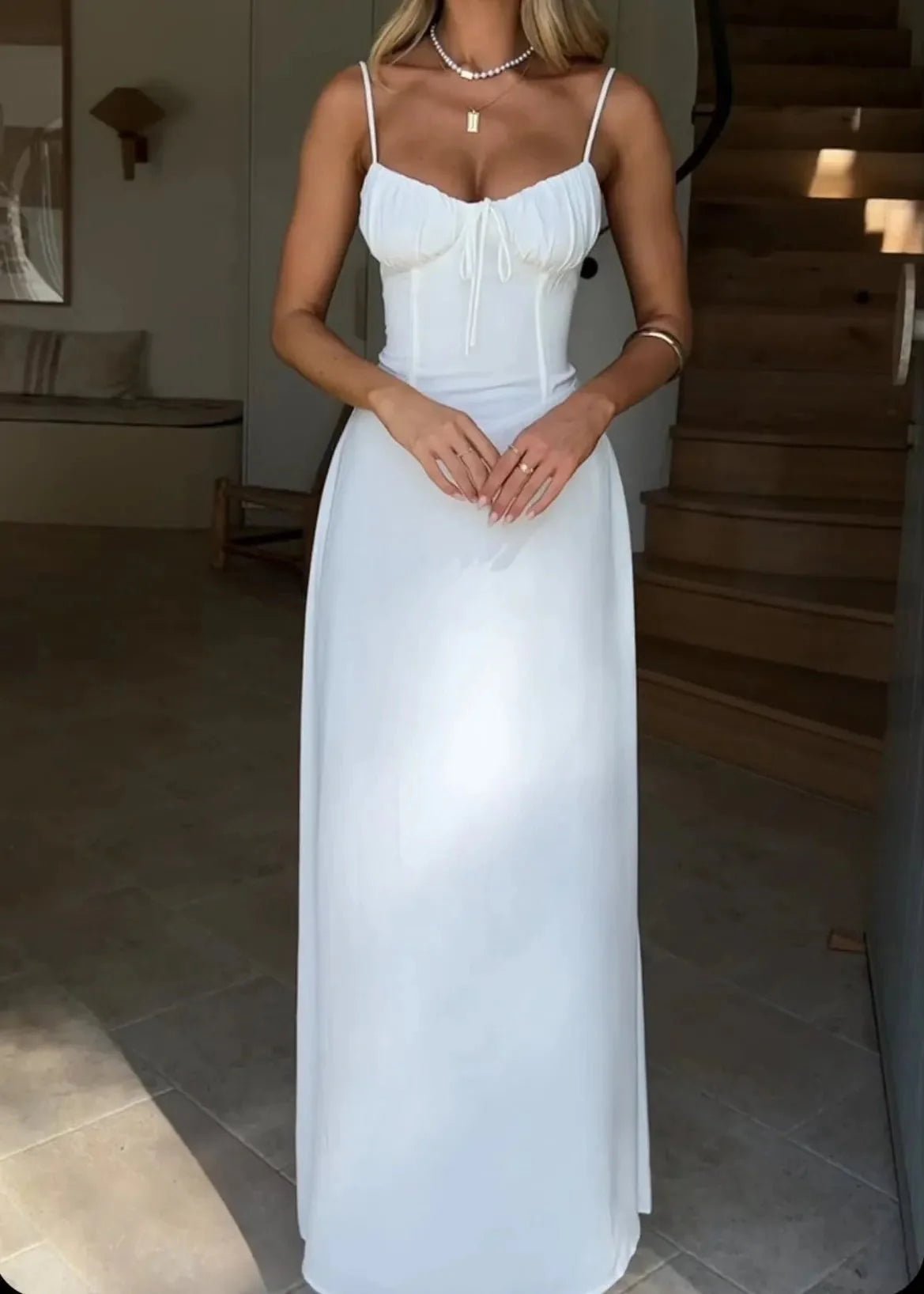 OLANE Structured Corset Bodice Maxi Dress WhiteSWomen's Dresses