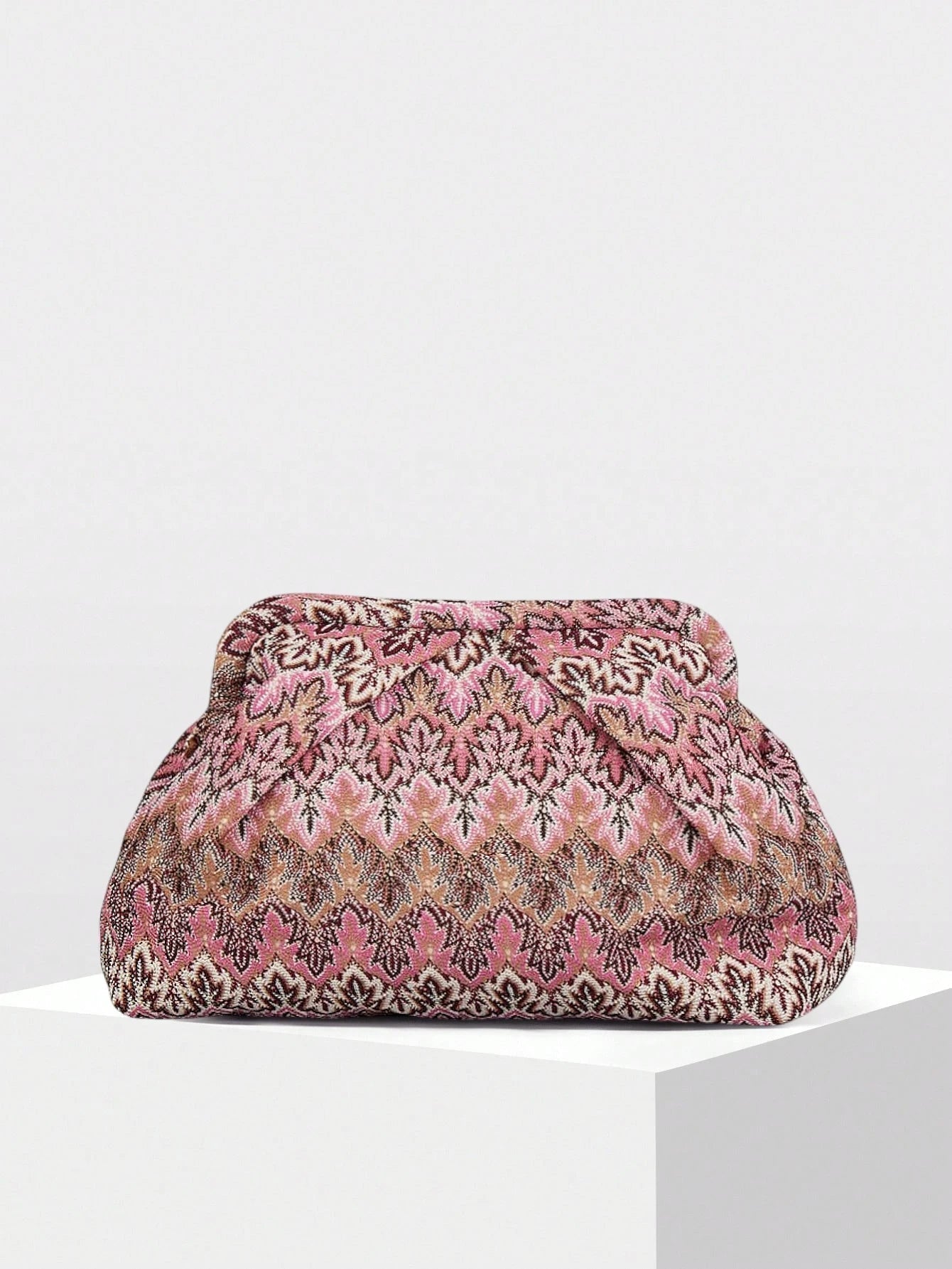 OLANE Structured Jacquard Pleated Clutch Bag