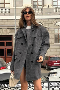 Manteau structuré en tweed à revers boutonné