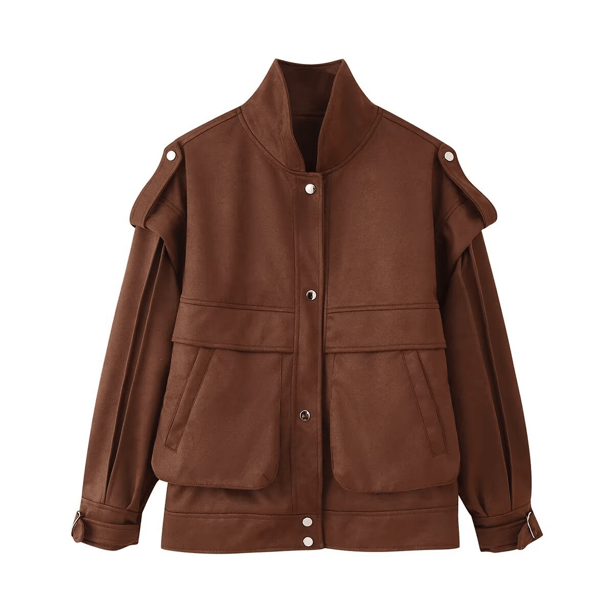 OLANE Structured Wide Shoulder Faux Suede Jacket BrownSWomen's Coats & Jackets