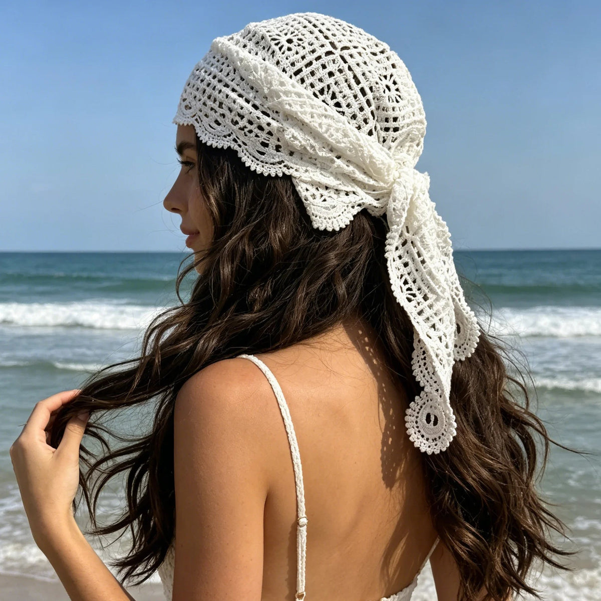 OLANE Stylish Bohemian Triangle Headscarf WhiteWomen's Accessories