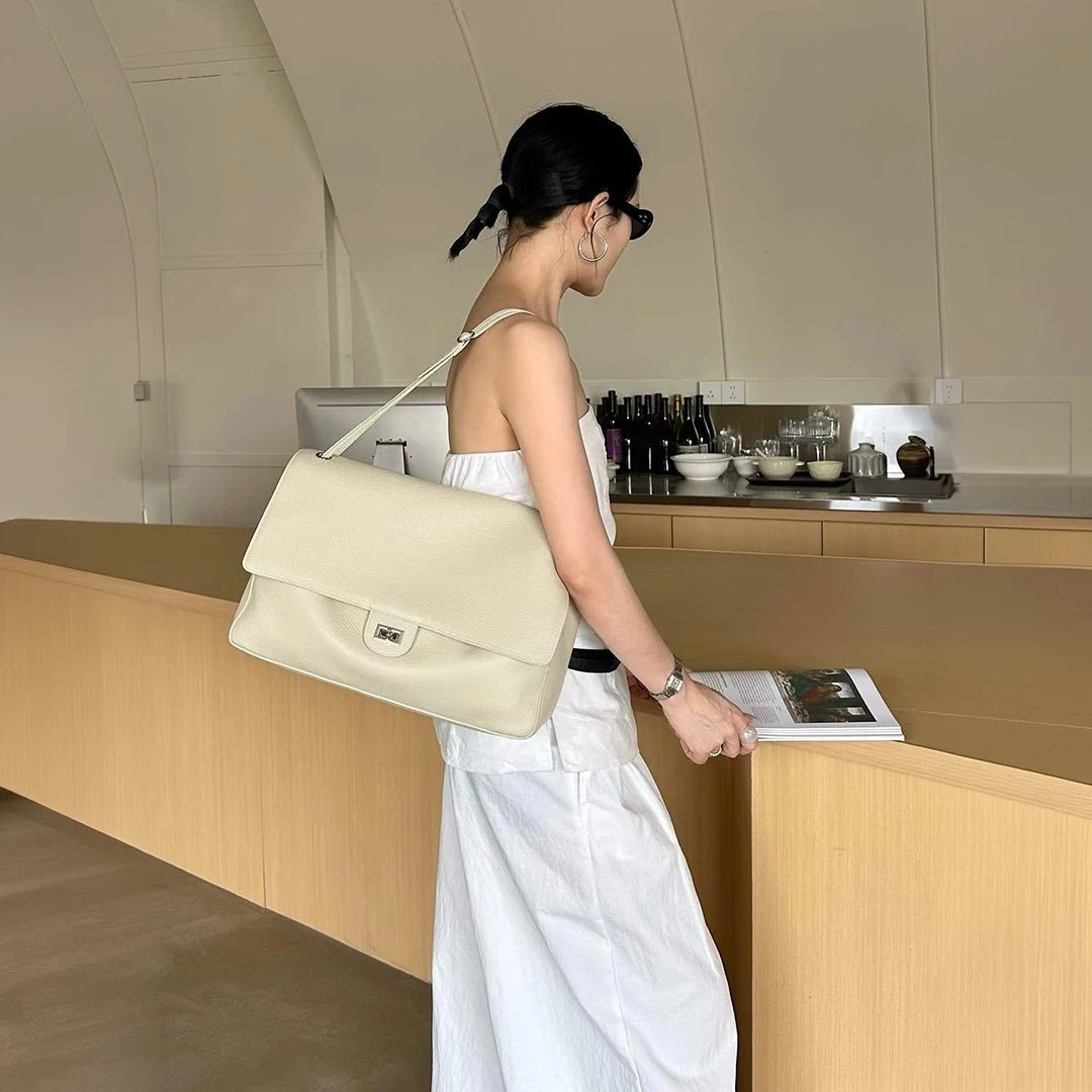 OLANE Stylish Chevron Leather Crossbody Bag BeigeBag