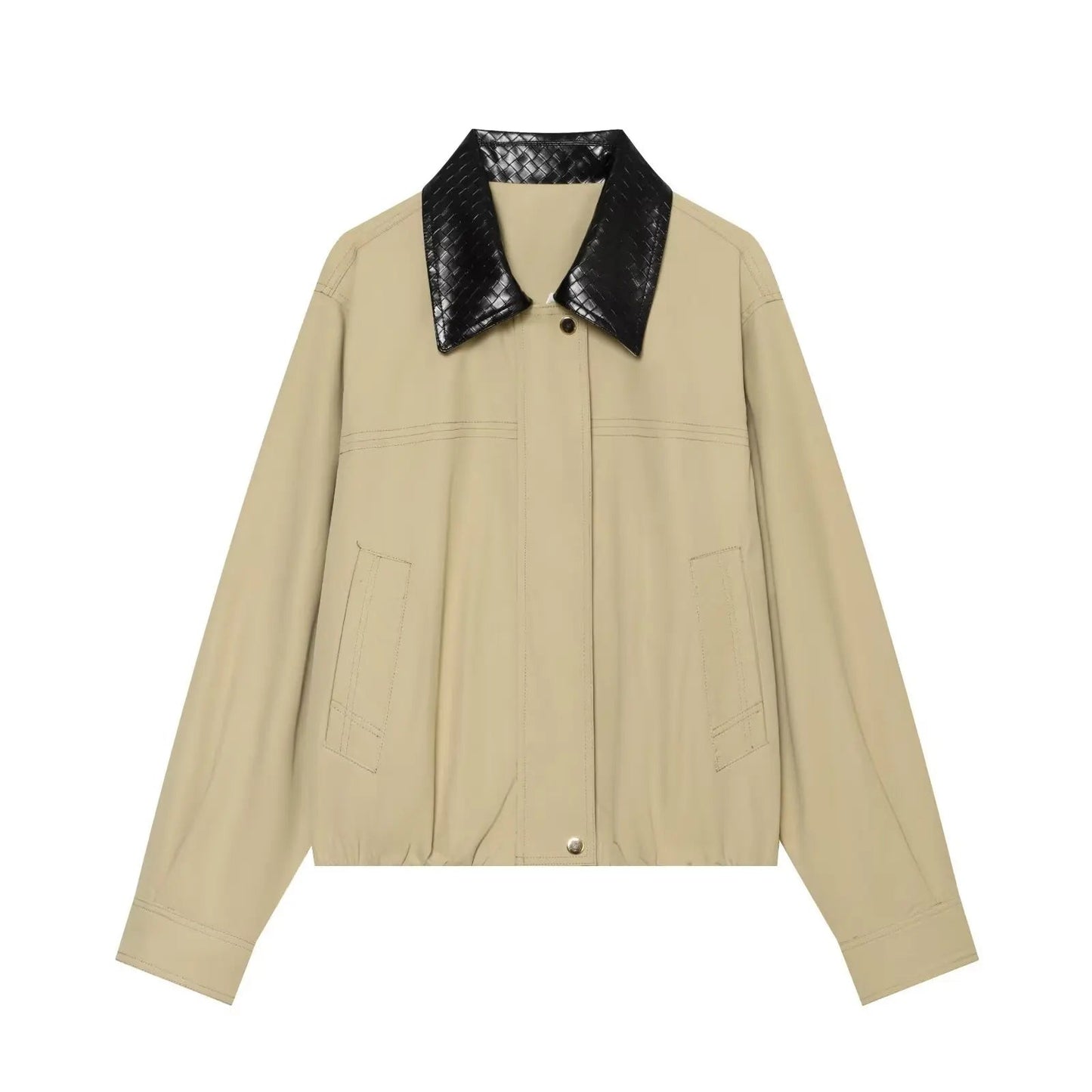 OLANE Stylish Contrast Collar Bomber Jacket NavyXSWomen's Coats & Jackets