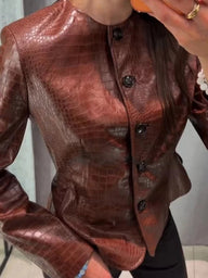 Stylish Croc Embossed Faux Leather Jacket