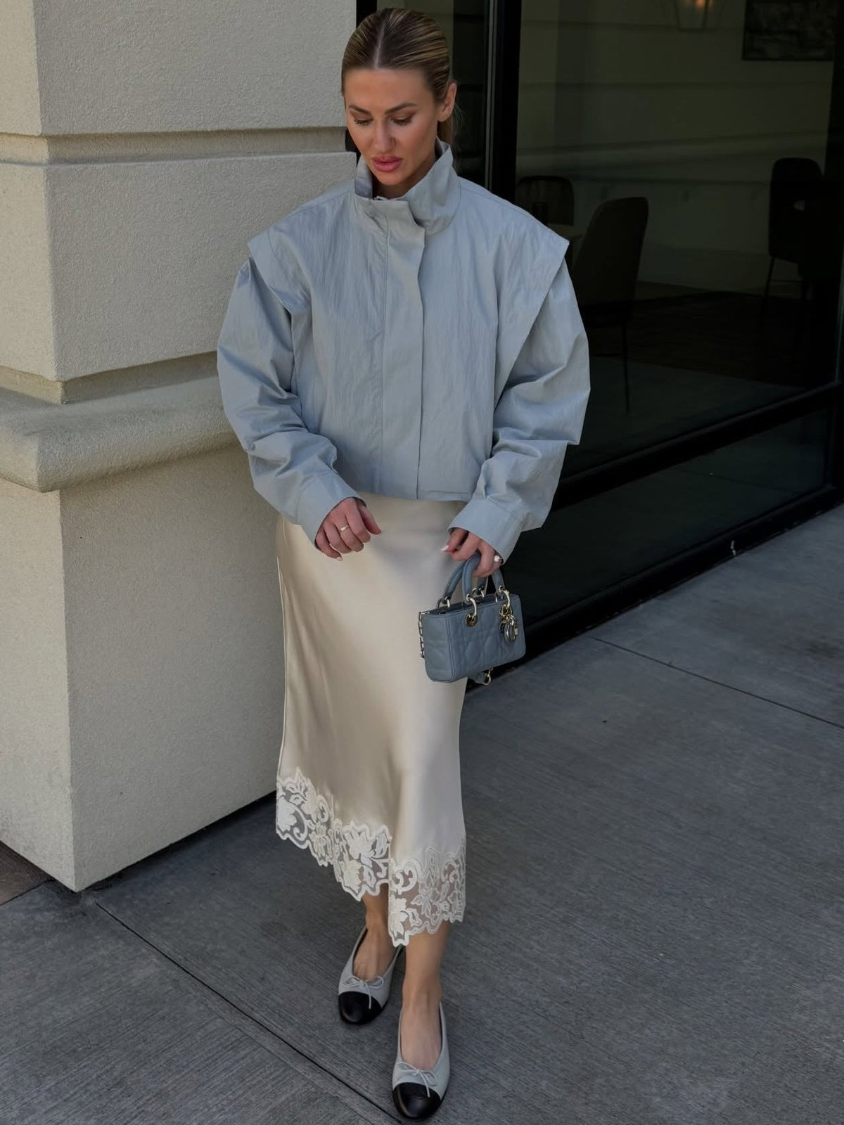 OLANE Stylish Cropped Windbreaker Jacket BlueMWomen's Coats & Jackets