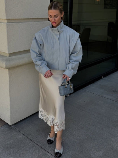 OLANE Stylish Cropped Windbreaker Jacket BlueMWomen's Coats & Jackets