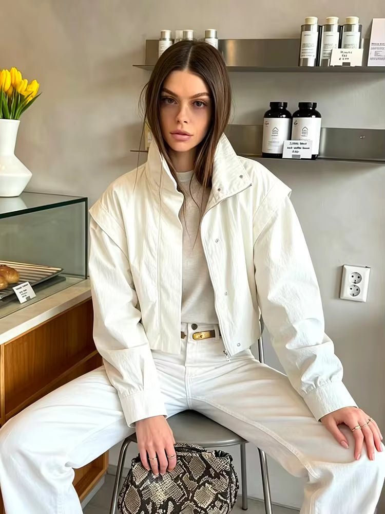 OLANE Stylish Cropped Windbreaker Jacket CremeXSWomen's Coats & Jackets