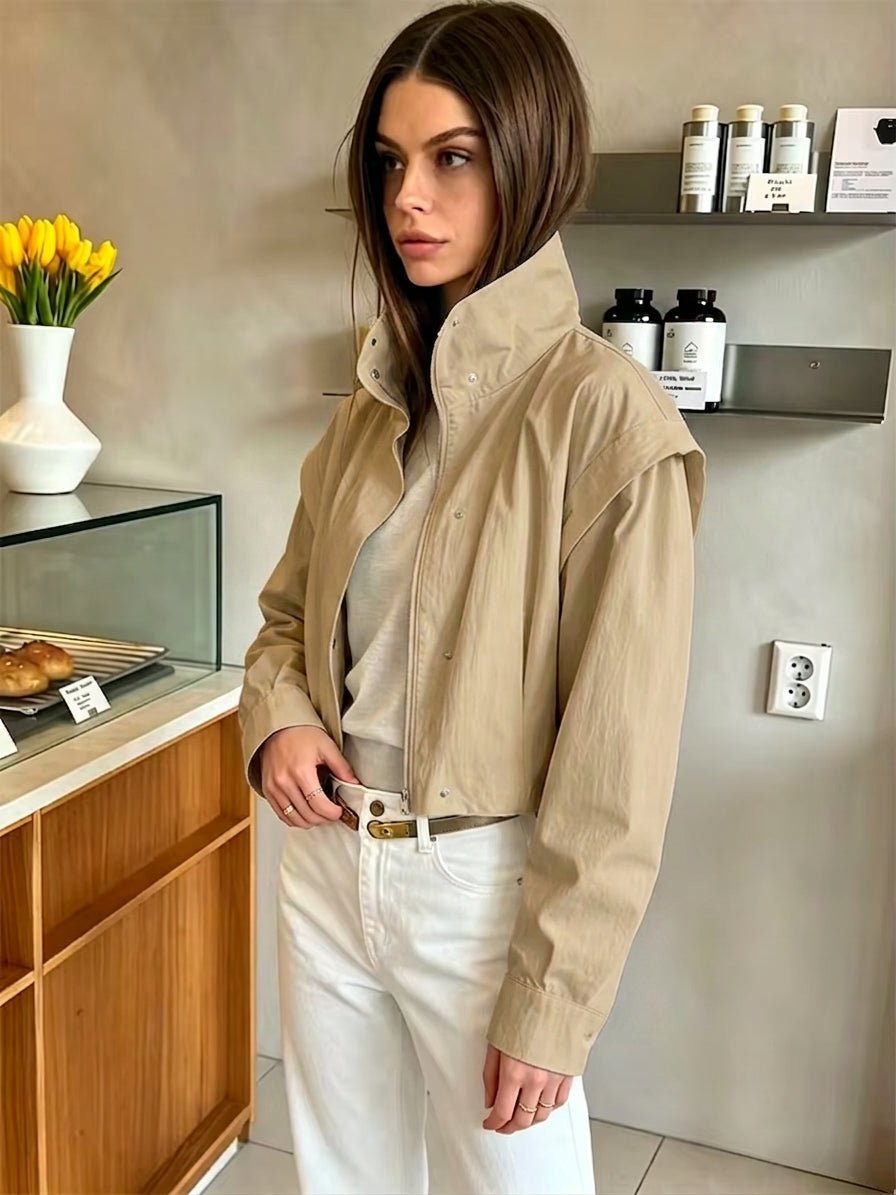 OLANE Stylish Cropped Windbreaker Jacket TanXSWomen's Coats & Jackets