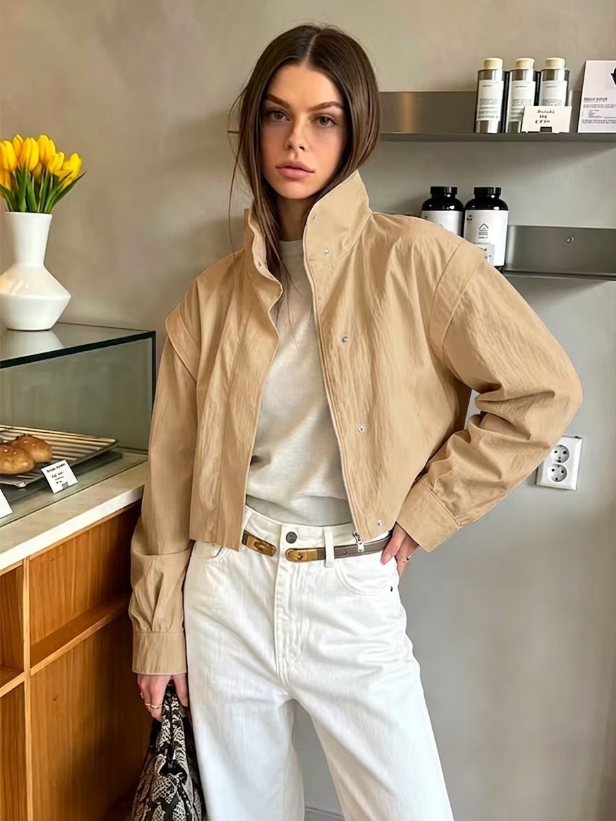 OLANE Stylish Cropped Windbreaker Jacket TanXSWomen's Coats & Jackets