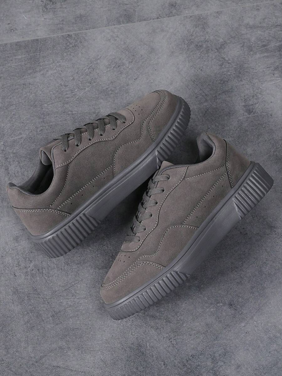 OLANE Stylish Lace - Up Suede Sneakers Grey40Men's Shoes