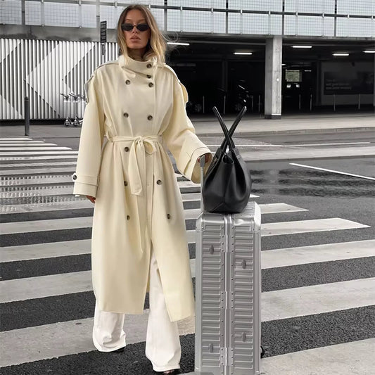 OLANE Stylish Long Belted Trench Coat MWomen's Coats & Jackets
