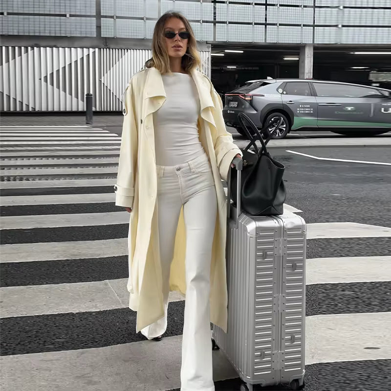OLANE Stylish Long Belted Trench Coat MWomen's Coats & Jackets
