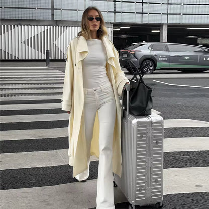 OLANE Stylish Long Belted Trench Coat MWomen's Coats & Jackets