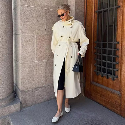 OLANE Stylish Long Belted Trench Coat SWomen's Coats & Jackets
