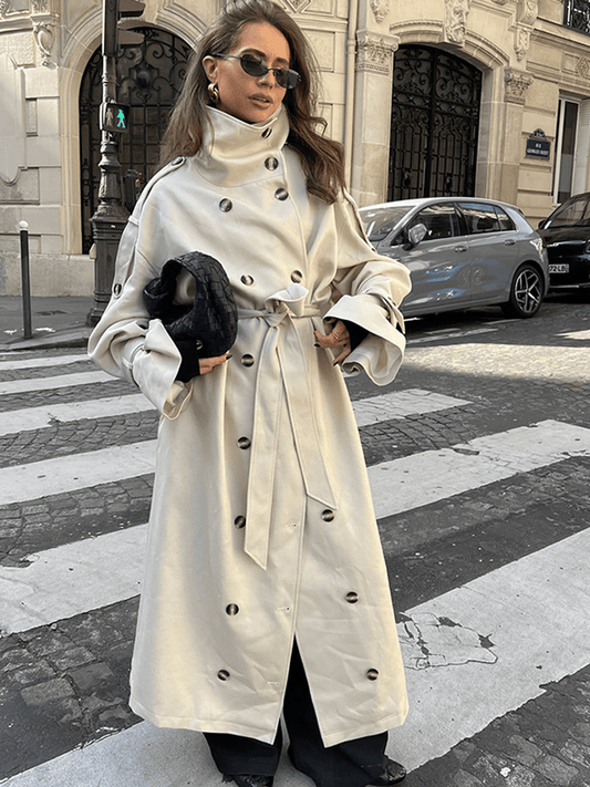 OLANE Stylish Long Belted Trench Coat SWomen's Coats & Jackets