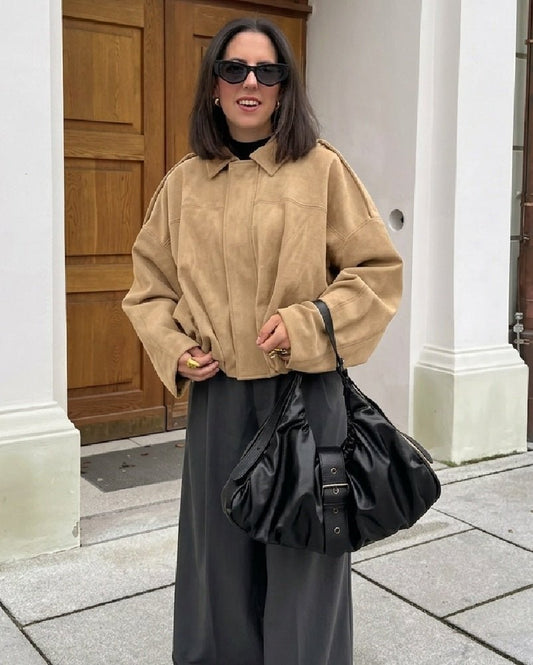 OLANE Stylish Oversized Suede Zip-Up Jacket LJacket