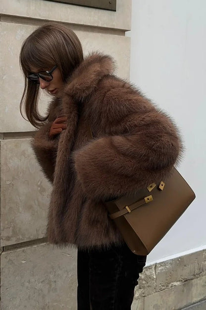 OLANE Stylish Short Faux Fur Coat BrownSWomen's Coats & Jackets
