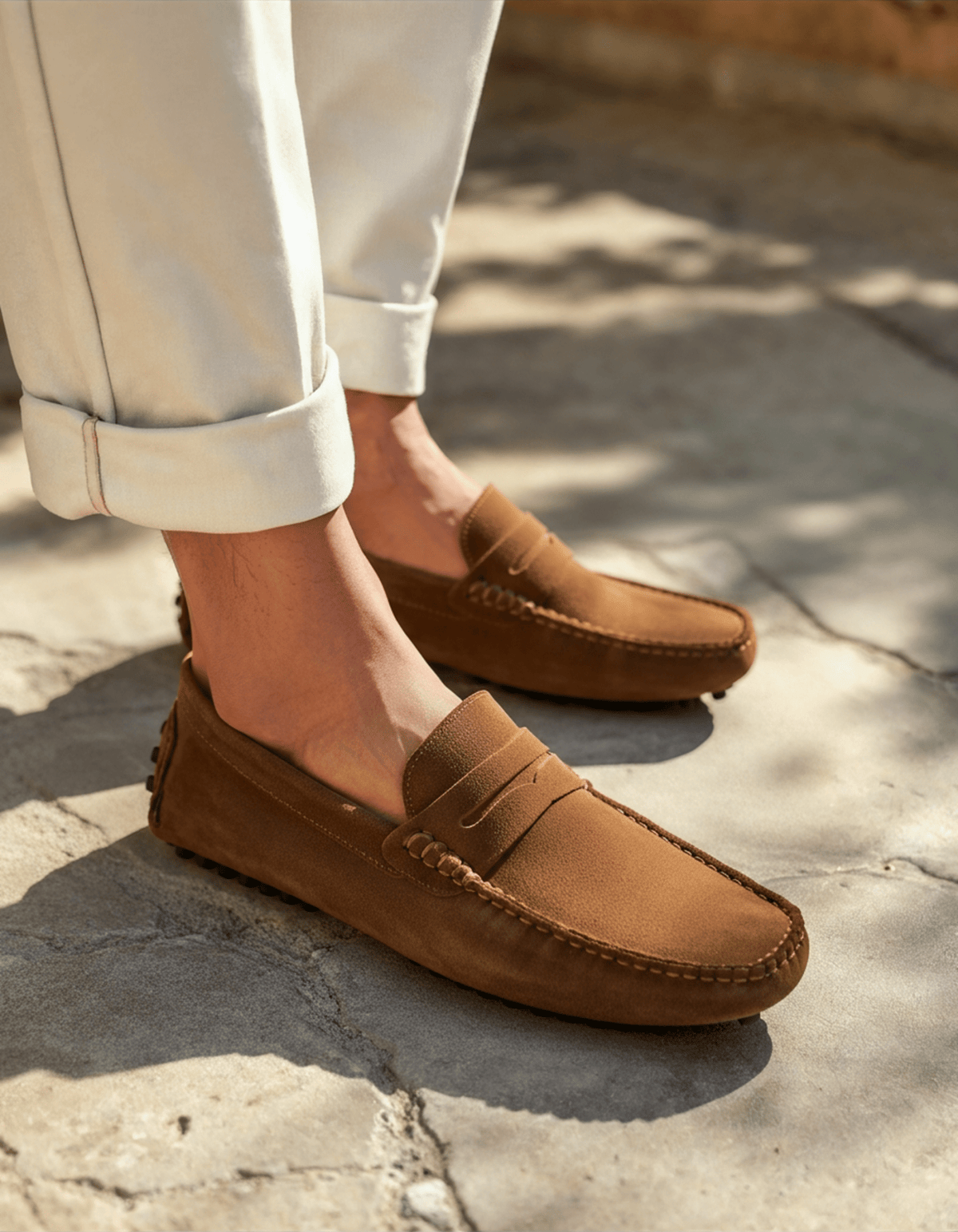 OLANE Stylish Slip - On Suede Penny Loafers Brown38Men's Shoes