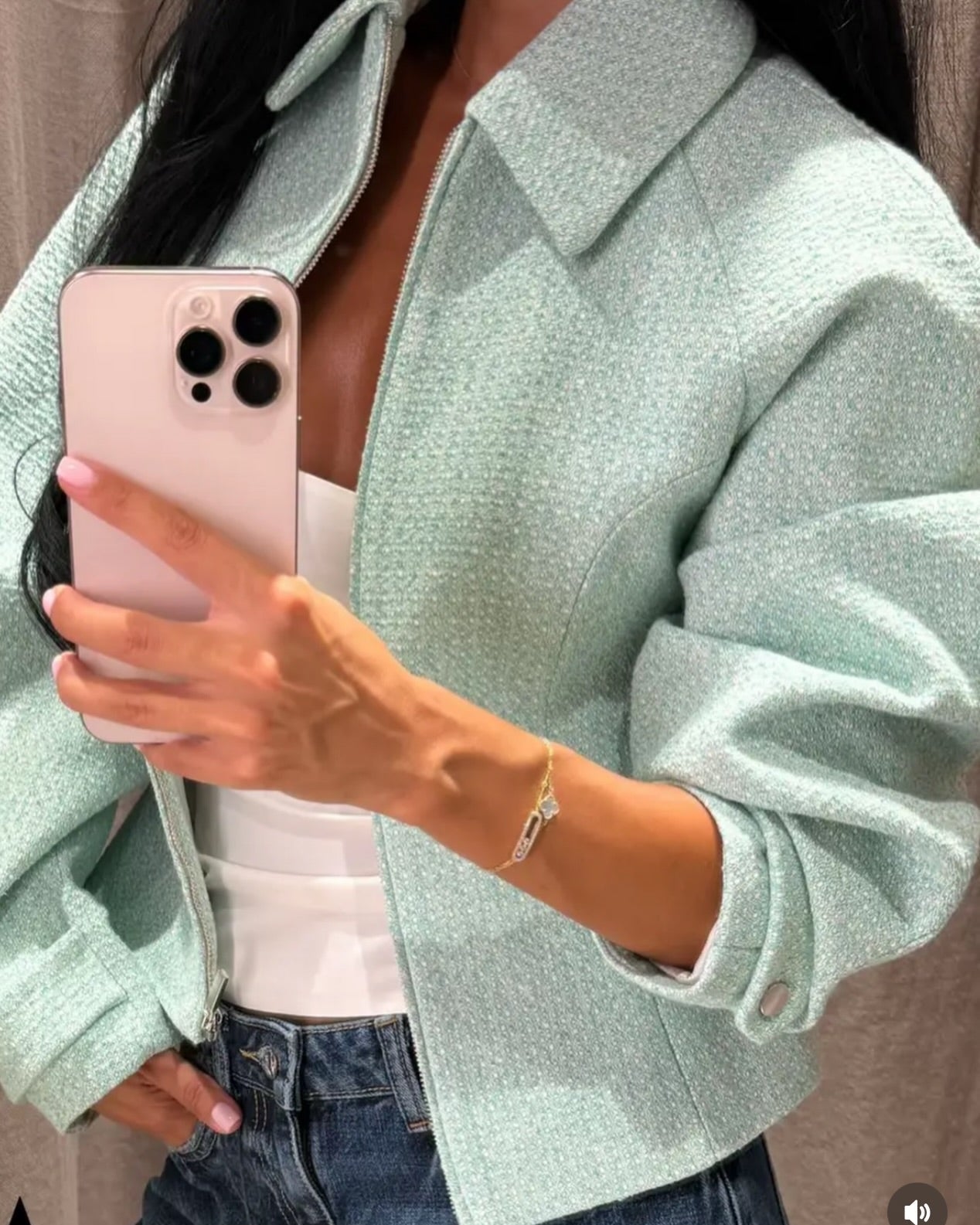 OLANE Stylish Tweed Cropped Zip Jacket XSJacket
