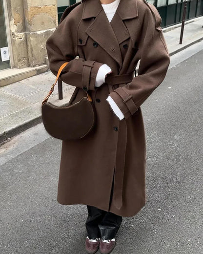 OLANE Stylish V-Neck Autumn Winter Coat BrownMWomen's Coats & Jackets