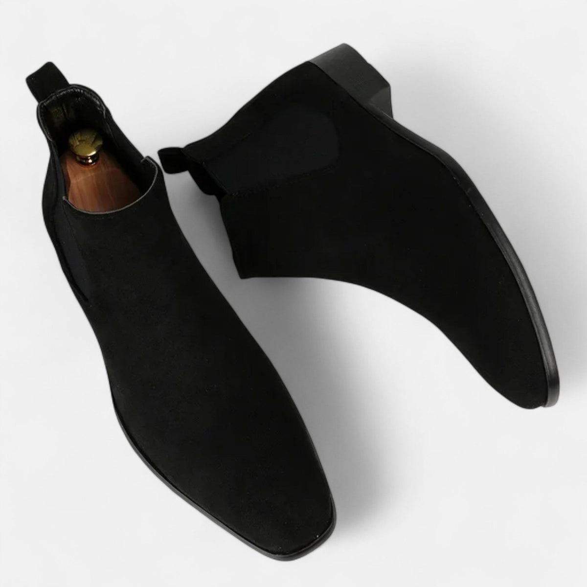 OLANE Suede Pointed Toe Chelsea Boots Black44Men's Shoes