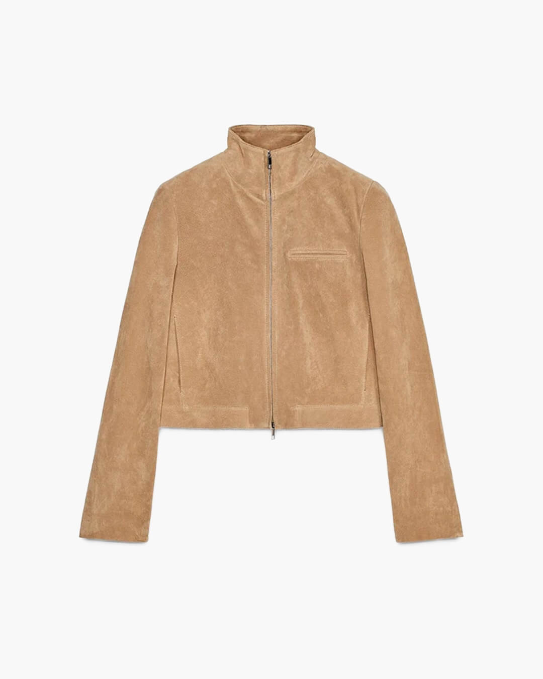 OLANE Suede Stand Collar Zipper Jacket KhakiSWomen's Coats & Jackets