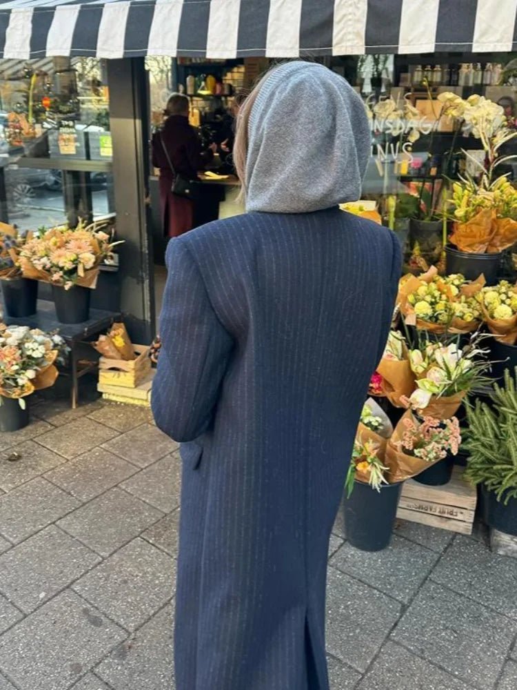 OLANE Tailored Long Double-Breasted Coat Navy BlueSWomen's Coats & Jackets
