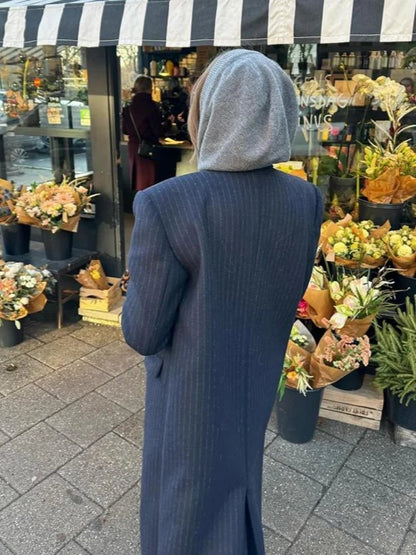 OLANE Tailored Long Double-Breasted Coat Navy BlueSWomen's Coats & Jackets