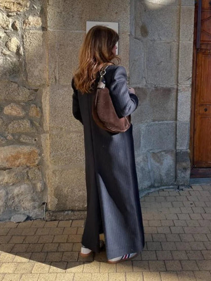OLANE Tailored Long Double-Breasted Coat Navy BlueSWomen's Coats & Jackets