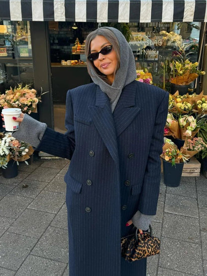 OLANE Tailored Long Double-Breasted Coat Navy BlueSWomen's Coats & Jackets