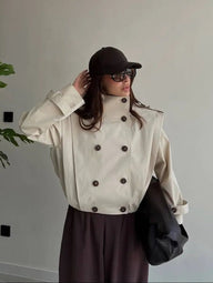 Tailored Pleated High Collar Trench Coat