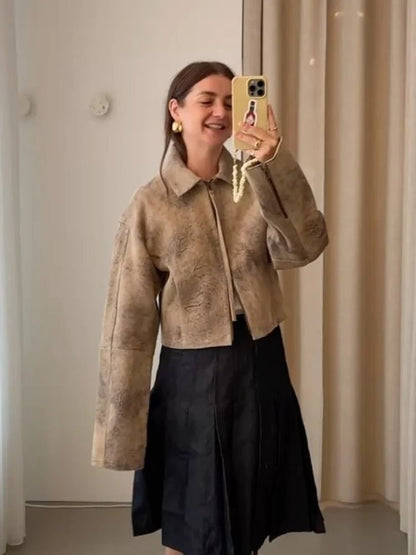 OLANE Tie-Dye Zip-Up Bomber Jacket BrownSWomen's Coats & Jackets