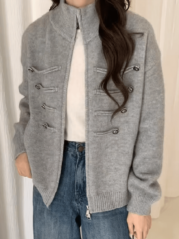 OLANE Turtleneck Zip Knit Cardigan GreyOne sizeWomen's Sweaters & Cardigans