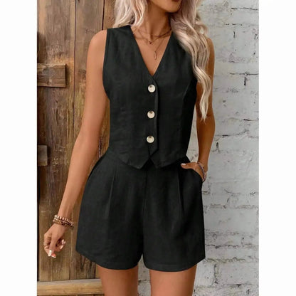 OLANE Vest Cotton Linen Two-Piece Set BeigeSWomen's Sets