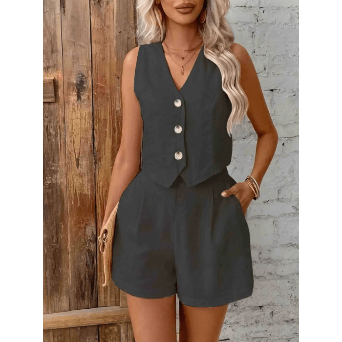 OLANE Vest Cotton Linen Two-Piece Set GraySWomen's Sets