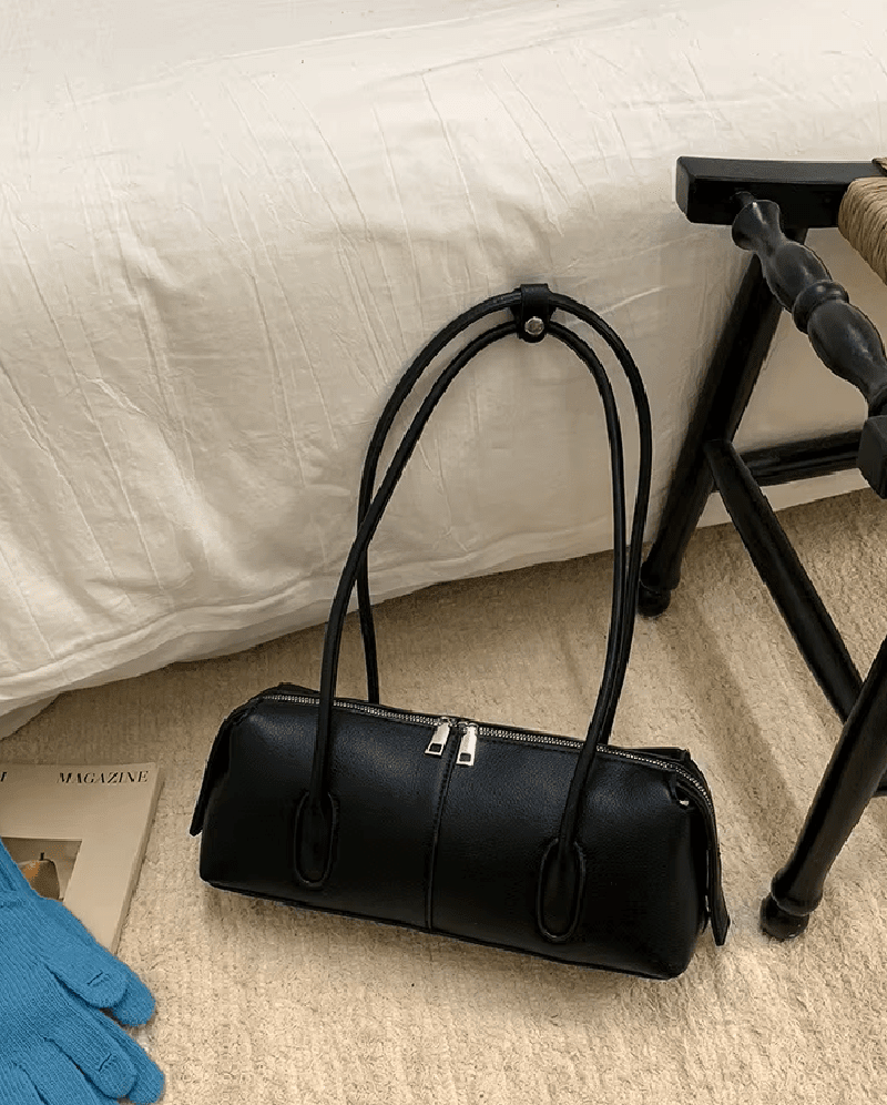 OLANE Vintage Cylindrical Leather Shoulder Bag BlackWomen's Handbags