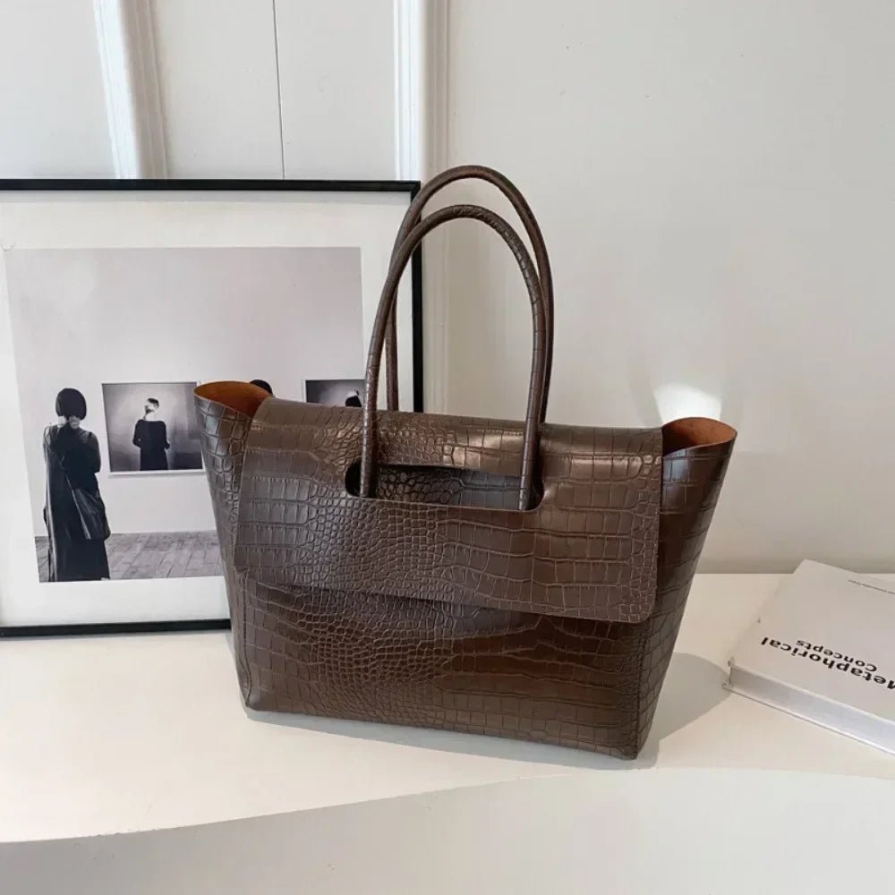 OLANE Vintage Embossed Leather Tote BrownBag