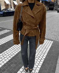 Vintage Faux Suede Belted Wrap Jacket
